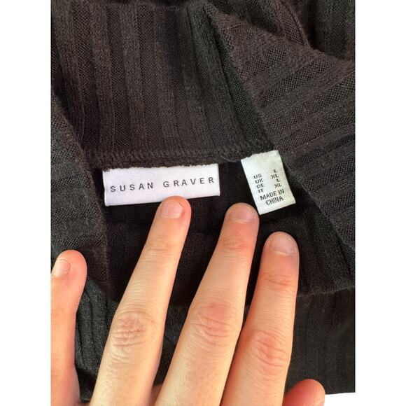 Susan Graver Rib Knit Mock Neck Long Sleeve Top with Button Detail Black Large - Picture 3 of 11